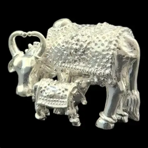 Silver cow with calf idol