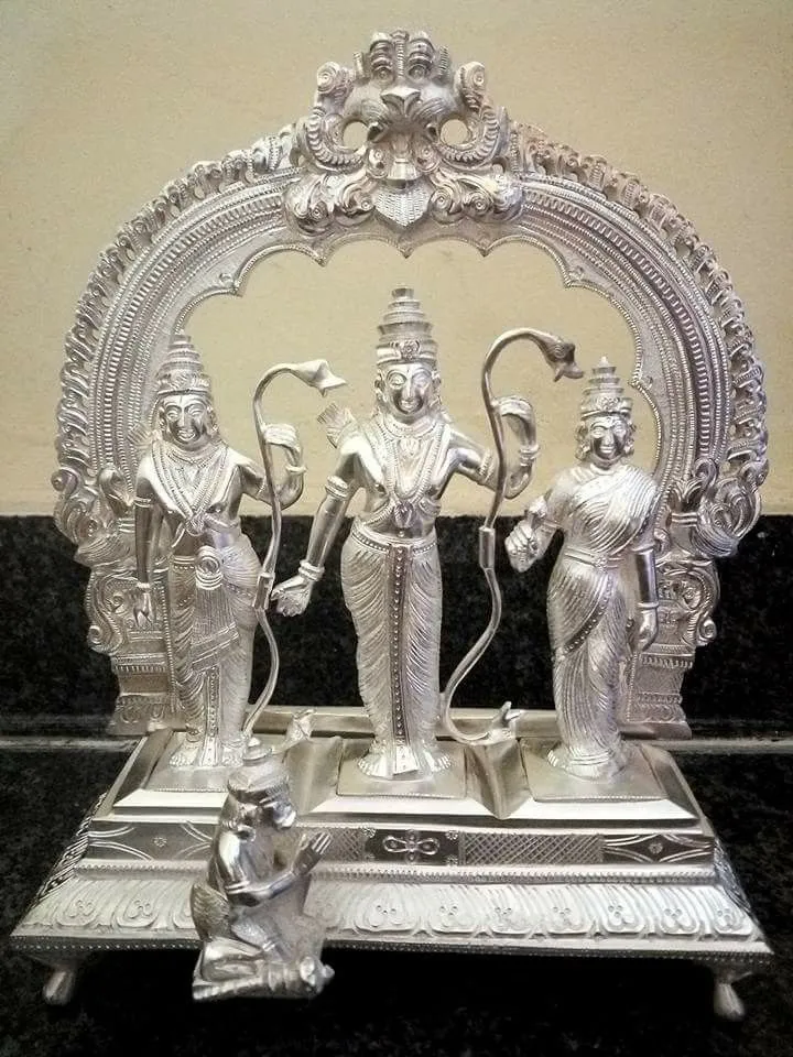 Silver Ram Darbar idol set – Lord Rama, Sita, Lakshmana, and Hanuman